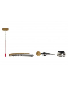 Set 4 accesorios de vino bambú 2