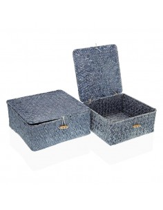 Caja cuadrada rafia azul...