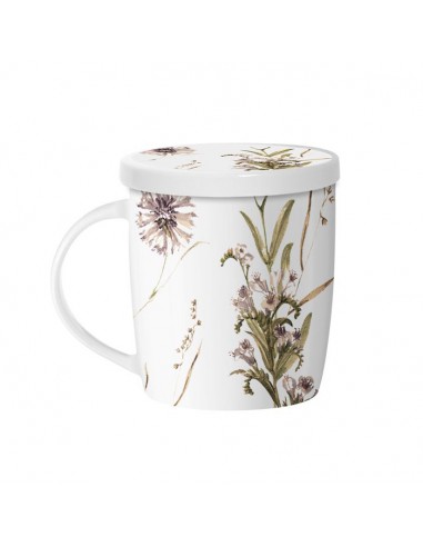 Tisana o taza para el té de cerámica, Taza con la Flor de Barcelona o  Panot, Taza de 350 ml para infusiones con filtro y tapa