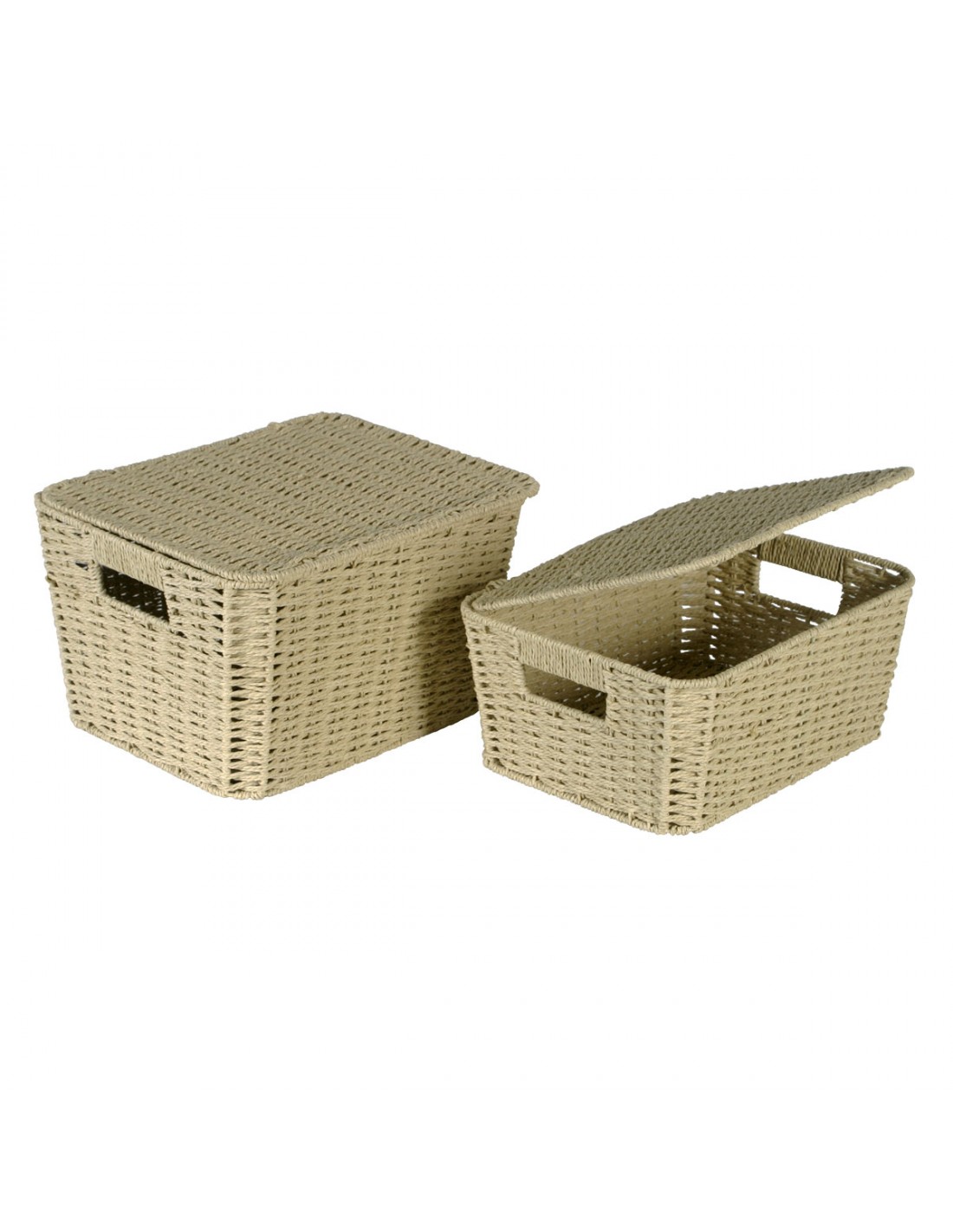 Cesta con tapa fibra seagrass y tela lino