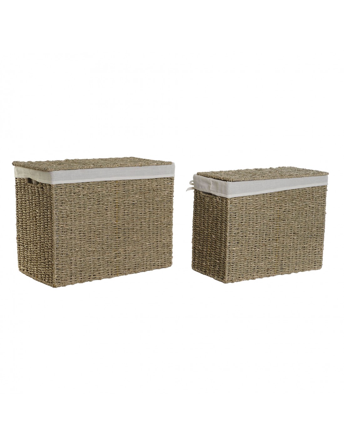 Cesta con tapa fibra seagrass y tela lino