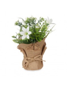 Planta en saco yute con flores