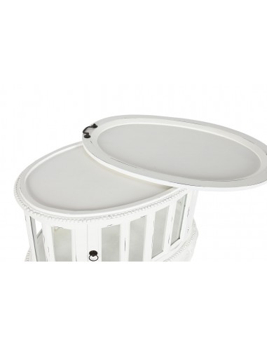 Mesita botellero colonial redondo blanco