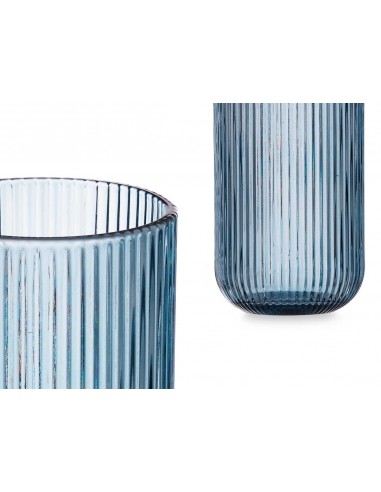 Vaso alto cristal azul rayado 430ml...