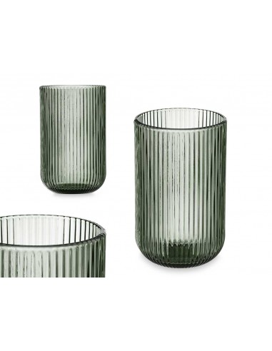 Vaso alto cristal verde rayado 430ml...