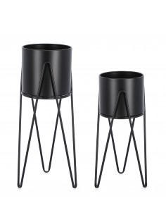 Macetero metal negro con pie 2