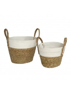 Cesta fibra y algodón blanco
