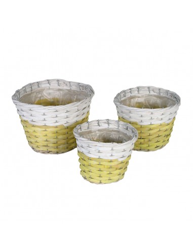 Macetero fibra blanco y amarillo Tichy