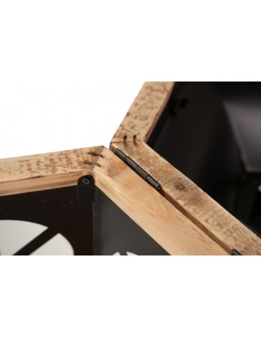 Farol portavela negro madera y metal
