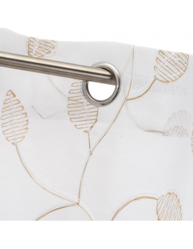 Visillo blanco hojas bordadas beige... Visillo blanco hojas bordadas beige...