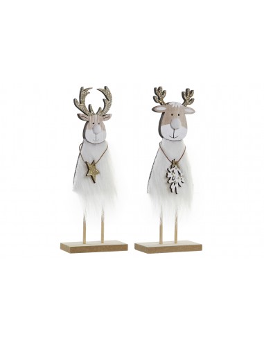 Figura madera reno Navidad blanco y...