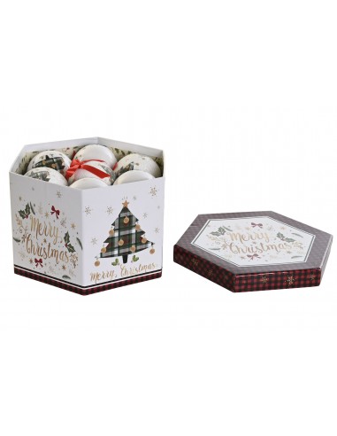 Bola árbol Navidad blanca y tartán verde