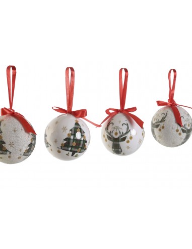 Bola árbol Navidad blanca y tartán verde