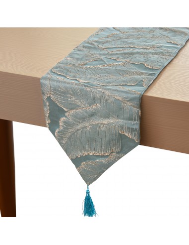 Camino de mesa azul y dorado hojas 180cm