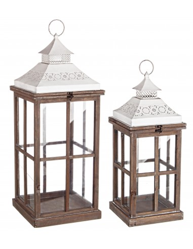 Farol madera y metal blanco Andria