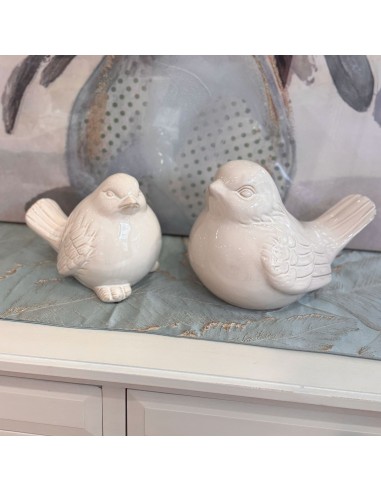 Figura gorrión cerámica blanco 17cm