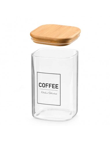 Bote cuadrado tapa bambú 1,2L Coffee