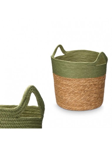 Cesto fibra natural y verde asas Karina Cesto fibra natural y verde asas Karina