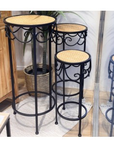 Porta maceta forja y rattan