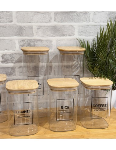 Bote cuadrado tapa bambú 1,2L Rice