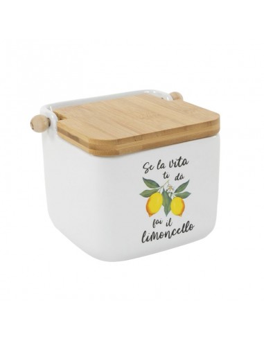Salero cerámica blanca tapa bambú...