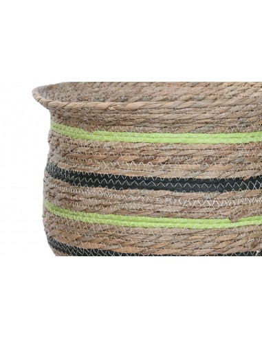 Cesto fibra trenzada natural rayas... Cesto fibra trenzada natural rayas...