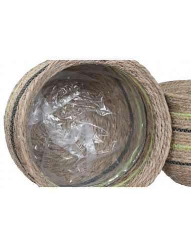 Cesto fibra trenzada natural rayas... Cesto fibra trenzada natural rayas...