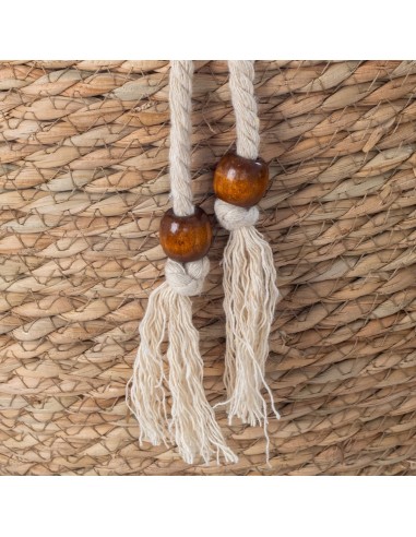 Cesta redonda de fibra con borlas y... Cesta redonda de fibra con borlas y...