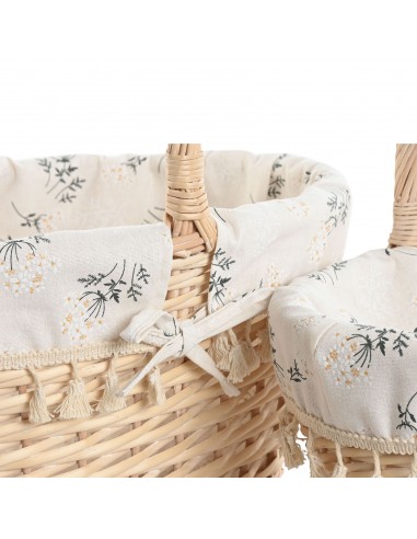 Cesta mimbre con forro floral y asa...