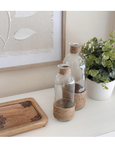 Botella decorativa vidrio yute 16cm Rovi