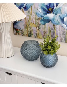 Portavelas de cristal azul...