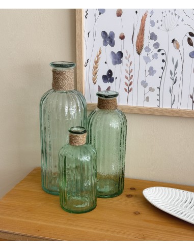 Jarrón botella cristal reciclado 20cm...