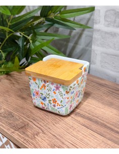 Salero cerámica floral tapa...