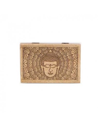 Caja madera grabada rectangular Buda
