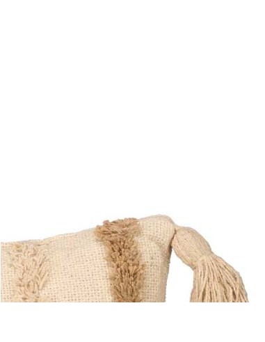 Cojín rayas bordado beige con borlas...