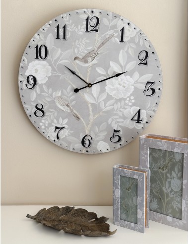 Reloj pared madera aves y flores Arden
