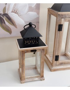 Farol madera y metal negro...