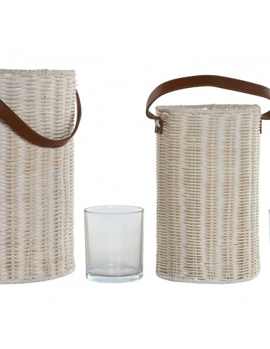 Farol portavela ratán blanco con asa...