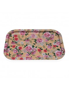 Bandeja metal amarilla flores