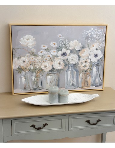 Cuadro lienzo flores jarrones marco...