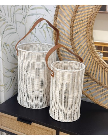 Farol portavela ratán blanco con asa...