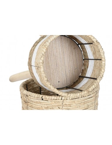 Macetero fibra con pie madera Yumae