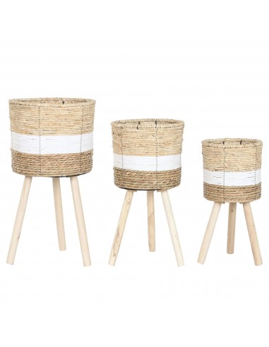 Macetero fibra con pie madera Yumae