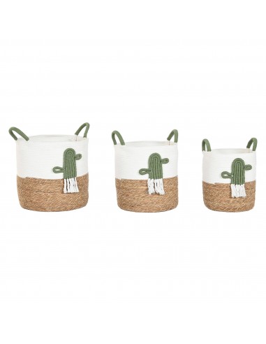 Cesta fibra y algodón blanco Cactus
