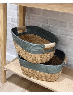 Cesta de fibra verde con asas