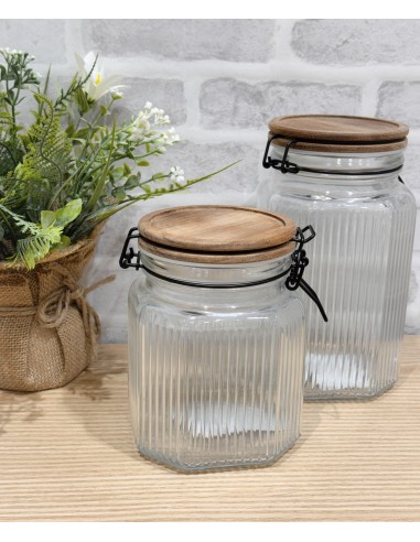 Bote cristal con tapa madera 1L Dacsy