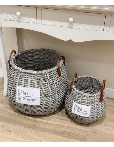 Cesta mimbre envejecido con asas Homy