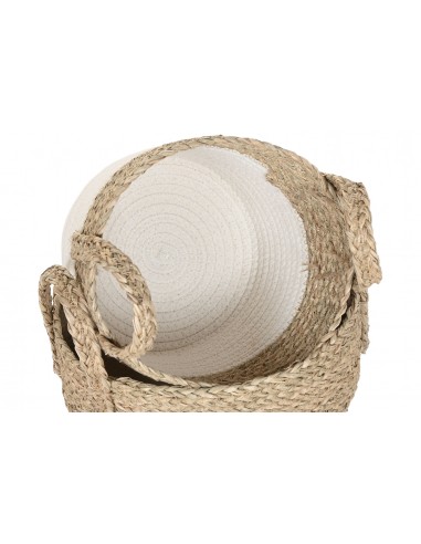 Cesta fibra y algodón crema con asas... Cesta fibra y algodón crema con asas...