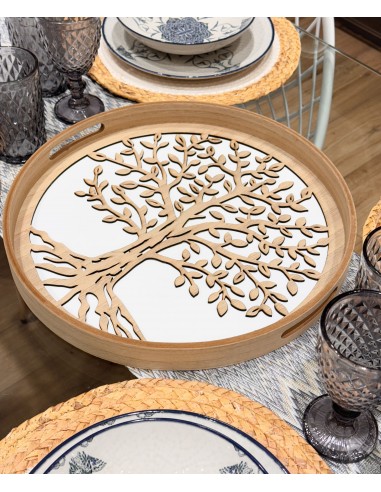 Bandeja decorativa madera redonda...