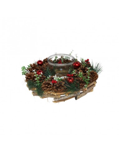 Centro portavelas navideño con piñas... Centro portavelas navideño con piñas...